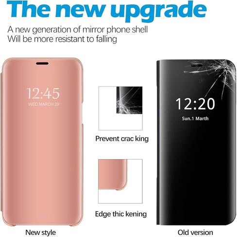 Compatible with Samsung Galaxy S25 Ultra Case Flip Leather Cover Clear S-View Mirror Shockproof Cover with Kickstand Anti-Scratch Protective Phone Cases Cover for Samsung S25 Ultra 5G (Rose Gold) in Kuwait