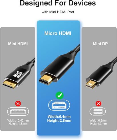 8K Micro HDMI to HDMI Adapter 2Pack, Male to Female HDMI 2.1, 8K@60Hz, 4K@120Hz HDR 3D Dolby 48Gbps High Speed, Compatible With Projector, Tablet, Graphics Card,Camcorder, Support Reverse Transmission in Kuwait