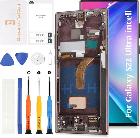 InCell S22 Ultra Display Screen Replacement (No Fingerprint Function) with Burgundy Frame for Samsung Galaxy S22 Ultra SM-S908B/U/U1/W LCD Screen Touch Digitizer Assembly in Saudi Arabia