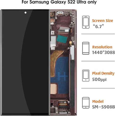 InCell S22 Ultra Display Screen Replacement (No Fingerprint Function) with Burgundy Frame for Samsung Galaxy S22 Ultra SM-S908B/U/U1/W LCD Screen Touch Digitizer Assembly in Saudi Arabia