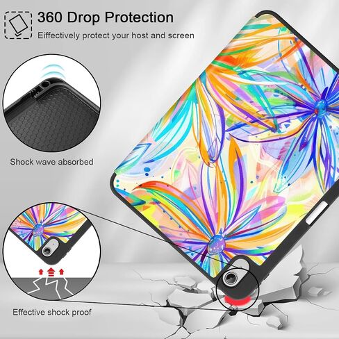 Mektron Case for 2025 iPad 11 inch A16 11th Gen Fit iPad 10th Generation 10.9 inch 2022, Tablet Cover with Trifold Stand + Pencil Holder + Auto Wake/Sleep + TPU Back Cover, Watercolor FlowerC328 in Saudi Arabia