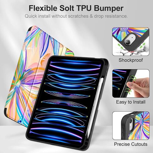 Mektron Case for 2025 iPad 11 inch A16 11th Gen Fit iPad 10th Generation 10.9 inch 2022, Tablet Cover with Trifold Stand + Pencil Holder + Auto Wake/Sleep + TPU Back Cover, Watercolor FlowerC328 in Saudi Arabia