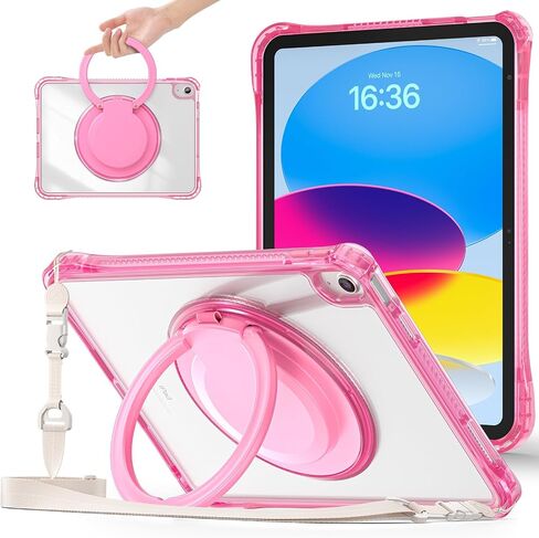for iPad 11th (A16)/ iPad 10th Generation Case with 360° Rotating Kickstand Handle, Shoulder Strap, Pencil Holder, 2 in 1 Protective Clear Back Cover for iPad 2025 11 inch/iPad 2022 10.9 inch, Pink in Saudi Arabia