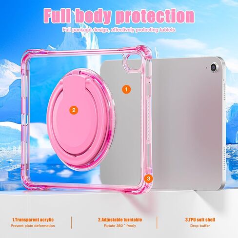 for iPad 11th (A16)/ iPad 10th Generation Case with 360° Rotating Kickstand Handle, Shoulder Strap, Pencil Holder, 2 in 1 Protective Clear Back Cover for iPad 2025 11 inch/iPad 2022 10.9 inch, Pink in Saudi Arabia