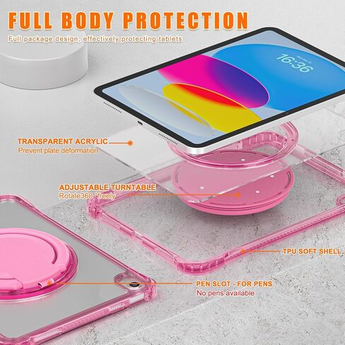 for iPad 11th (A16)/ iPad 10th Generation Case with 360° Rotating Kickstand Handle, Shoulder Strap, Pencil Holder, 2 in 1 Protective Clear Back Cover for iPad 2025 11 inch/iPad 2022 10.9 inch, Pink in Saudi Arabia