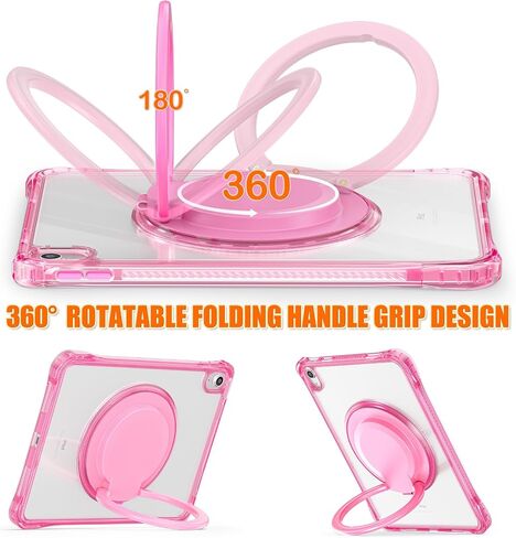 for iPad 11th (A16)/ iPad 10th Generation Case with 360° Rotating Kickstand Handle, Shoulder Strap, Pencil Holder, 2 in 1 Protective Clear Back Cover for iPad 2025 11 inch/iPad 2022 10.9 inch, Pink in Saudi Arabia