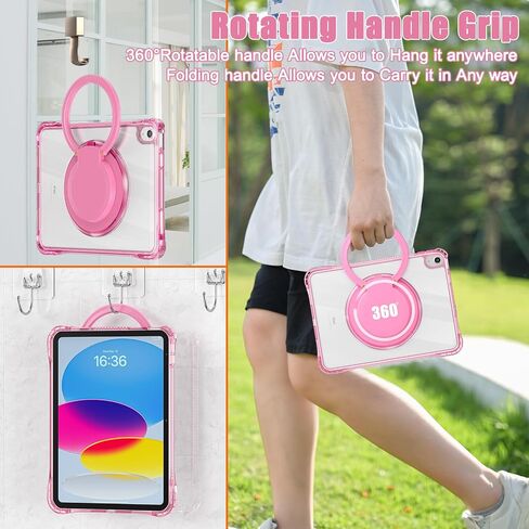 for iPad 11th (A16)/ iPad 10th Generation Case with 360° Rotating Kickstand Handle, Shoulder Strap, Pencil Holder, 2 in 1 Protective Clear Back Cover for iPad 2025 11 inch/iPad 2022 10.9 inch, Pink in Saudi Arabia