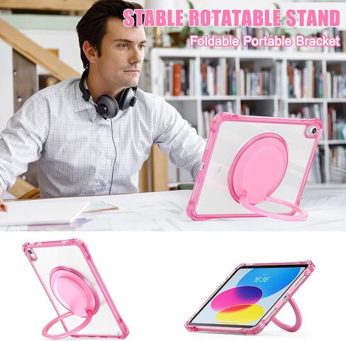 for iPad 11th (A16)/ iPad 10th Generation Case with 360° Rotating Kickstand Handle, Shoulder Strap, Pencil Holder, 2 in 1 Protective Clear Back Cover for iPad 2025 11 inch/iPad 2022 10.9 inch, Pink in Saudi Arabia