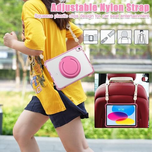 for iPad 11th (A16)/ iPad 10th Generation Case with 360° Rotating Kickstand Handle, Shoulder Strap, Pencil Holder, 2 in 1 Protective Clear Back Cover for iPad 2025 11 inch/iPad 2022 10.9 inch, Pink in Saudi Arabia