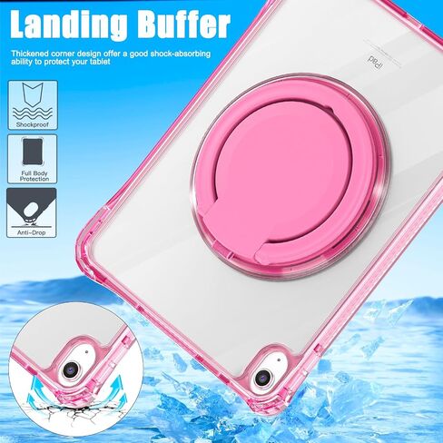 for iPad 11th (A16)/ iPad 10th Generation Case with 360° Rotating Kickstand Handle, Shoulder Strap, Pencil Holder, 2 in 1 Protective Clear Back Cover for iPad 2025 11 inch/iPad 2022 10.9 inch, Pink in Saudi Arabia