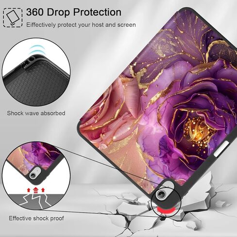 Mektron Case for 2025 iPad 11 inch A16 11th Gen Fit iPad 10th Generation 10.9 inch 2022, Tablet Cover with Trifold Stand + Pencil Holder + Auto Wake/Sleep + TPU Back Cover, Watercolor FlowerC328 in Kuwait