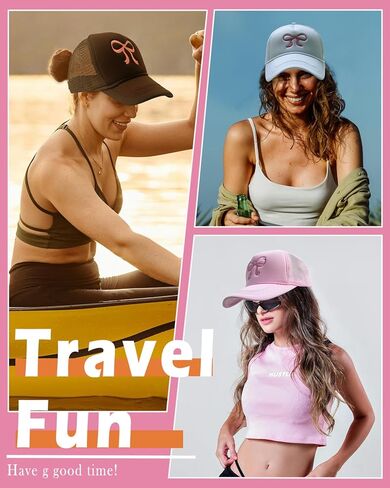 قبعة سائق الشاحنة المطرزة على شكل فيونكة للسيدات، قبعة بيسبول شبكية عصرية قابلة للتعديل، قبعة صيفية بحبل للفتيات in Kuwait