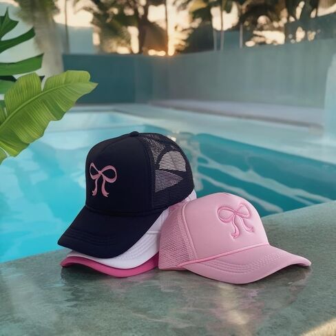 قبعة سائق الشاحنة المطرزة على شكل فيونكة للسيدات، قبعة بيسبول شبكية عصرية قابلة للتعديل، قبعة صيفية بحبل للفتيات in Kuwait