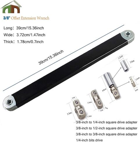 Offset Extension Wrench, Versatile 1/4" and 3/8" - with1/2 Square Drive Adapters (BLUE) in Kuwait