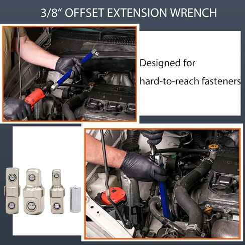 Offset Extension Wrench, Versatile 1/4" and 3/8" - with1/2 Square Drive Adapters (BLUE) in Kuwait
