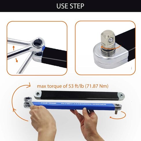 Offset Extension Wrench, Versatile 1/4" and 3/8" - with1/2 Square Drive Adapters (BLUE) in Kuwait