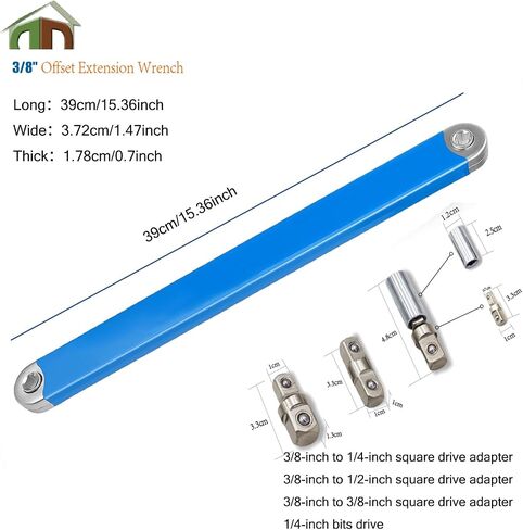 Offset Extension Wrench, Versatile 1/4" and 3/8" - with1/2 Square Drive Adapters (BLUE) in Kuwait