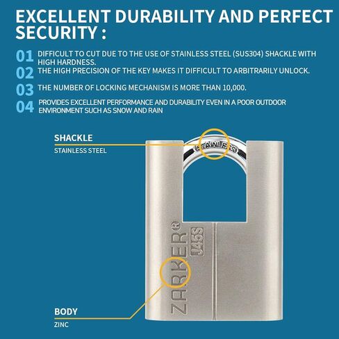 J45S keyed Padlock, Heavy Duty Stainless Steel Shackle Lock, Waterproof and Rustproof Storage, Warehouses, Garage, Outdoors, 1-Pack in Kuwait
