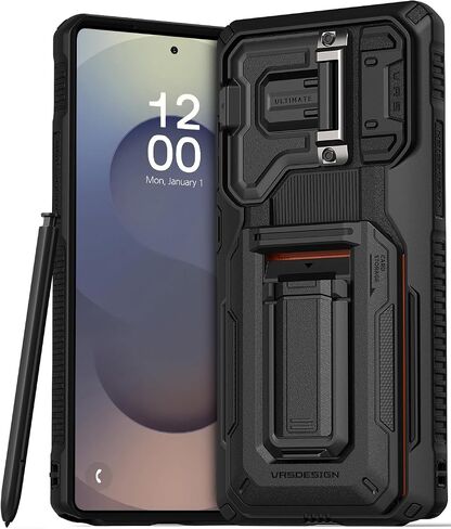 VRS DESIGN Origin Case for Galaxy S25 Ultra (2025), Rugged Wallet Card Holder [3 Cards] with Semi-Automatic Slot, Kickstand & Camera Cover (Matte Black) in Kuwait