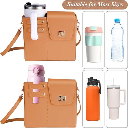 Outdoor Portable Crossbody Water Cup Storage Bag, Adjustable Crossbody Cup Holder Bag with Coin Purse and 2Pcs Replaceable Bag strap for Travel Daily Use (Pink) in Kuwait