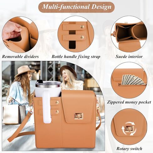 Outdoor Portable Crossbody Water Cup Storage Bag, Adjustable Crossbody Cup Holder Bag with Coin Purse and 2Pcs Replaceable Bag strap for Travel Daily Use (Pink) in Kuwait