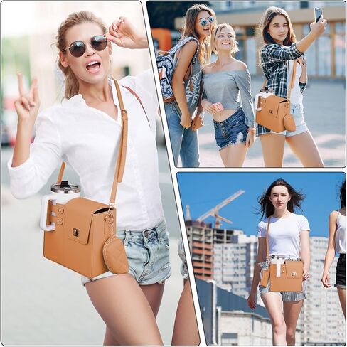 Outdoor Portable Crossbody Water Cup Storage Bag, Adjustable Crossbody Cup Holder Bag with Coin Purse and 2Pcs Replaceable Bag strap for Travel Daily Use (Pink) in Kuwait