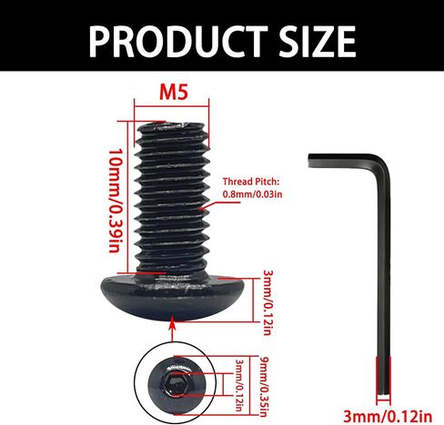 20pcs M5x12mm Button Head Socket Cap Bolts Screws,304 Stainless Steel,Black Zinc Plated,Fully Threaded,with 3mm Hex Wrench in Kuwait