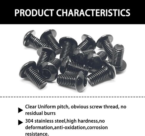 20pcs M5x12mm Button Head Socket Cap Bolts Screws,304 Stainless Steel,Black Zinc Plated,Fully Threaded,with 3mm Hex Wrench in Kuwait