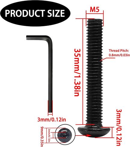 20pcs M5x12mm Button Head Socket Cap Bolts Screws,304 Stainless Steel,Black Zinc Plated,Fully Threaded,with 3mm Hex Wrench in Kuwait