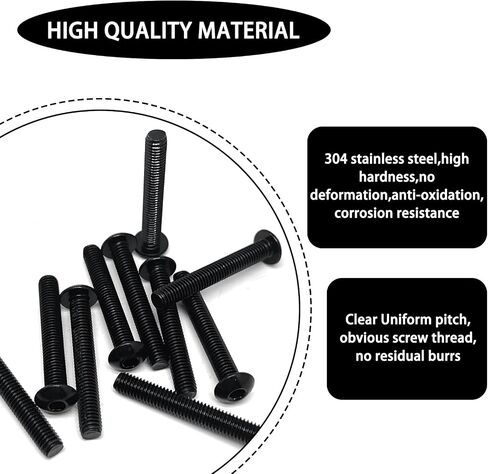 20pcs M5x12mm Button Head Socket Cap Bolts Screws,304 Stainless Steel,Black Zinc Plated,Fully Threaded,with 3mm Hex Wrench in Kuwait