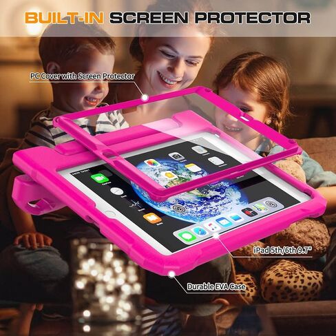 Kids Case for iPad 5th/6th Generation & iPad Air 1/2 & Pro 9.7, iPad 9.7" Case with Screen Protector, Shockproof Protective Cover for iPad 9.7 Inch 6/5 Generation 2018/2017, Pink in Saudi Arabia