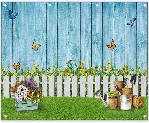 ZTHMOE 10x8ft Fabric Spring Photography Backdrop Easter Garden Floral Background Butterfly Grass Blue Wooden Wall Banner Photo Booth Studio Props in Kuwait