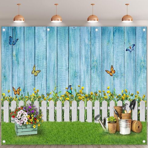 ZTHMOE 10x8ft Fabric Spring Photography Backdrop Easter Garden Floral Background Butterfly Grass Blue Wooden Wall Banner Photo Booth Studio Props in Kuwait