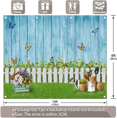 ZTHMOE 10x8ft Fabric Spring Photography Backdrop Easter Garden Floral Background Butterfly Grass Blue Wooden Wall Banner Photo Booth Studio Props in Kuwait