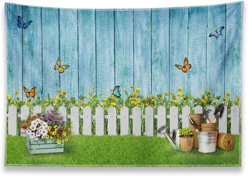 ZTHMOE 10x8ft Fabric Spring Photography Backdrop Easter Garden Floral Background Butterfly Grass Blue Wooden Wall Banner Photo Booth Studio Props in Kuwait