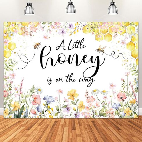 Mocsicka Bee Baby Shower Backdrop Honey Girl Baby Shower Background A Little Honey is On The Way Baby Shower Party Decoration Photo Booth Props (7x5ft) in Saudi Arabia