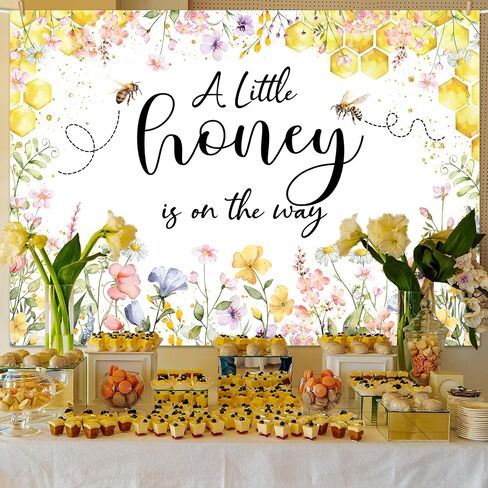 Mocsicka Bee Baby Shower Backdrop Honey Girl Baby Shower Background A Little Honey is On The Way Baby Shower Party Decoration Photo Booth Props (7x5ft) in Saudi Arabia