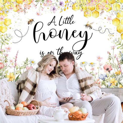 Mocsicka Bee Baby Shower Backdrop Honey Girl Baby Shower Background A Little Honey is On The Way Baby Shower Party Decoration Photo Booth Props (7x5ft) in Saudi Arabia