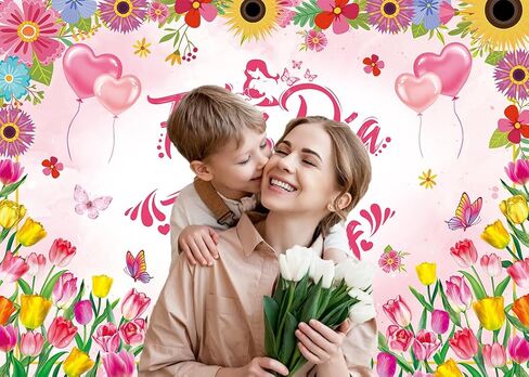 Feliz Dia de las Madres Backdrop 7x5FT Spanish Happy Mother's Day Photography Backdrop Pink Floral Feliz Dia Mama Mom Birthday Party Decoration Banner in Saudi Arabia