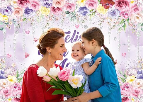 Feliz Día de La Madre Backdrop Purple Flowers Butterfly Mothers Day Background for Photography Mothers Day Party Decoration Photo Booth Props (7X5FT) in Saudi Arabia