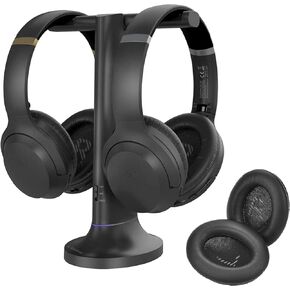 Avantree Duet & Replacement Earpads Bundle: Dual Wireless Headphones for TV Watching with Transmitter/Charging Stand 2-in-1