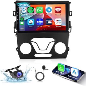 [6G+128G] 8-Core Car Radio for Ford Fusion Mondeo 2013-2019 Android Car Stereo with Bluetooth GPS,Hodozzy 9 Inch Touch Screen with Wireless Carplay Android Auto,WiFi USB,DSP,FM RDS Radio,Camera
