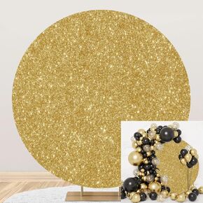 OERJU Gold Glitter Sequin Round Backdrop Polyester Luxurious Golden Photography Background Circle Backdrop Cover Birthday Wedding Bridal Baby Shower Party Decorations Photo Prop Not Real Glitter 7.5ft