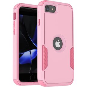 droperprote for iPhone SE 2022/2020 Case with Screen Protector Heavy Duty 3 in 1 Full Body Rugged Shockproof Hybrid Hard PC Soft Rubber Case for iPhone SE 3rd/2nd Gen 4.7 inch LightPink