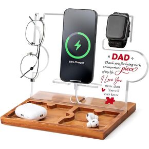 Dad Gifts from Daughter Son, Dad Christmas Birthday Gifts, Best Dad Ever Gifts, Fathers Day Cool Gifts for Dad Father New Dad Daddy -Dad Gifts Acrylic And Wood Docking Station Nightstand Organizer