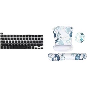 MOSISO Wrist Rest for Mouse Pad&Keyboard&Keyboard Cover Compatible with MacBook Pro 13 M2 2023-2020 M1 A2338 A2289 A2251&Compatible with MacBook Pro 16 2019 A2141, Black&Watercolour Monstera Leaves