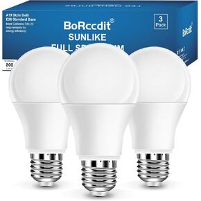 Full Spectrum Light Bulb, 6000K Natural Sunlight Bulbs, Bright Light Bulbs 9W 60W Equivalent, Cool White Comfortable Light, A19, E26/E27 (A19, Count, 4)