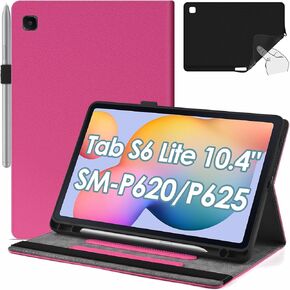 DETUOSI Case Compatible with Samsung Galaxy Tab S6 Lite 10.4 Inch 2024/2022/2020 Tablet, Slim Cover with S Pen Holder, Soft TPU Back, Auto Sleep/Wake, 2-Angle Viewing Stand, 3 Card Slots,PU Leather