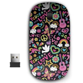 2.4G Ergonomic Portable USB Wireless Mouse for PC, Laptop, Computer, Notebook with Nano Receiver (Peace Love Music)