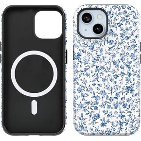 Compatible with iPhone 15/14/13 Case [Compatible with MagSafe] -Shockproof Protective 8 ft Drop Tested TPU Cover Phone Case 6.1" (Blue Floral, iPhone 15/14/13 6.1")